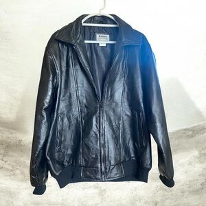 Haband Black Leather Bomber Jacket